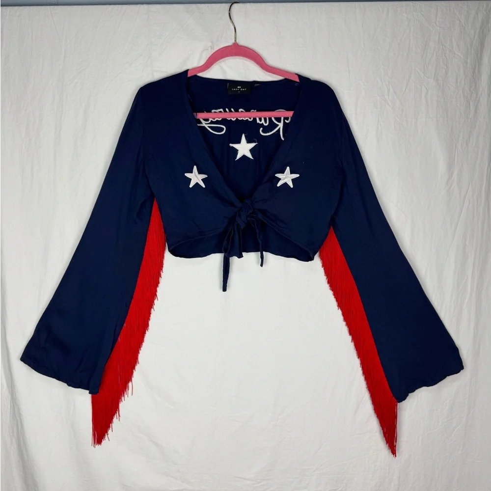 Lazy Oaf Navy and Red Fringe Crop Top - Picture 5 of 7